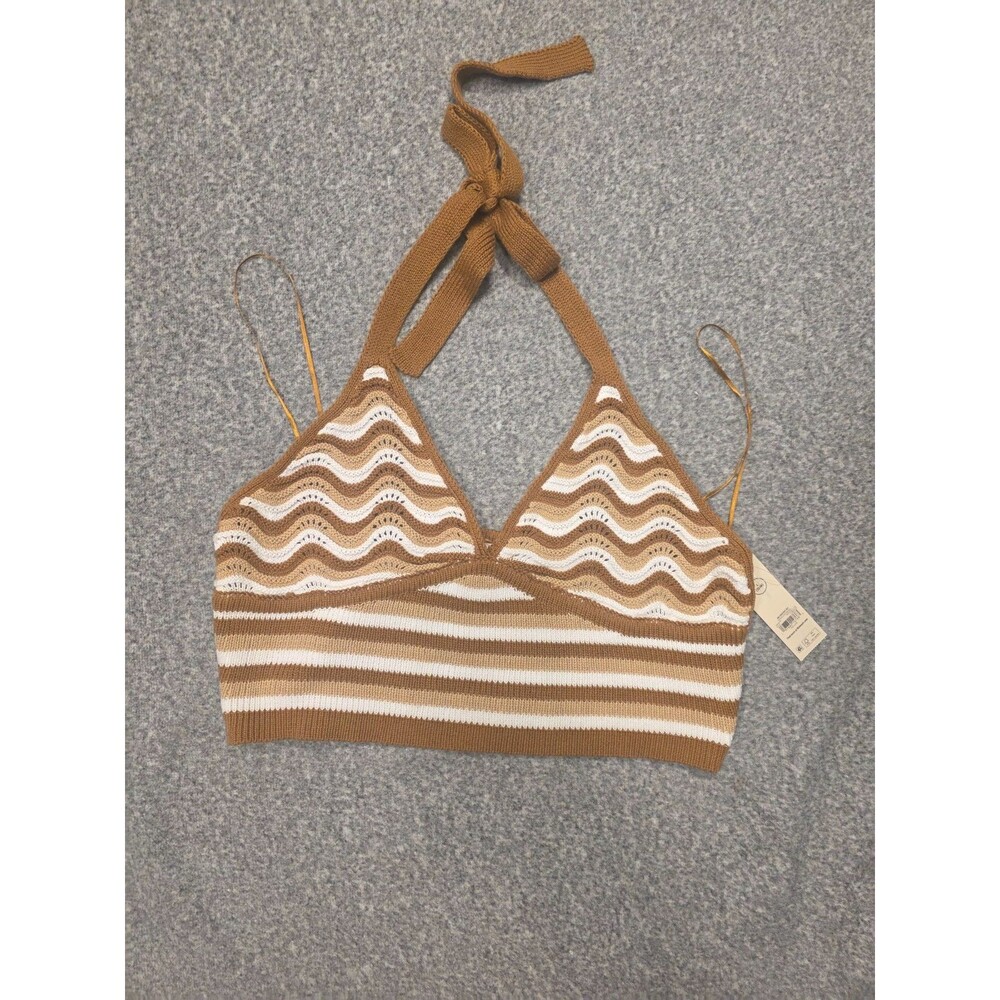 No boundaries crochet top V neck halter top with stripped wavy pattern size